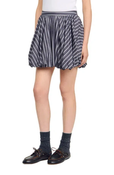 Sandro Womens Striped Rhinestone-embellished Cotton Mini Skirt Grey In Gray