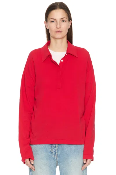 The Row Roddie Long Sleeve Cotton Polo Top In Red
