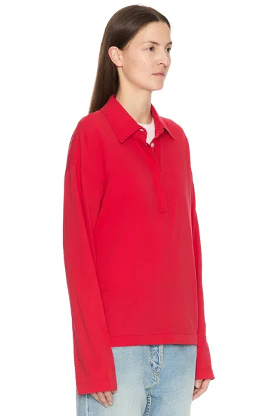 The Row Roddie Long Sleeve Cotton Polo Top In Red