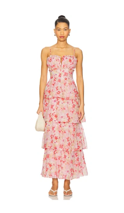 Astr The Label Vonnessa Floral Print Tiered Maxi Dress In Pink
