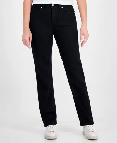 Style & Co Petite Mid-rise Straight-leg Denim Jeans, Exclusively At Macy's In Black