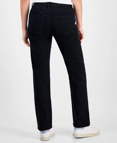 Style & Co Petite Mid-rise Straight-leg Denim Jeans, Exclusively At Macy's In Black