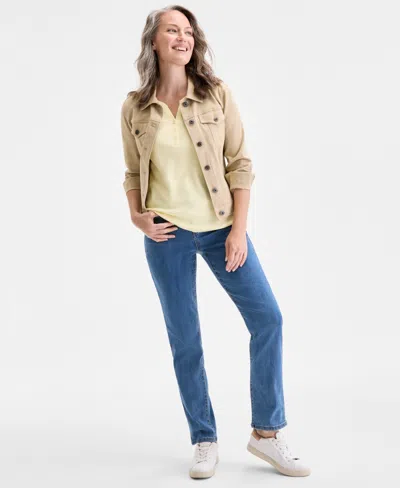 Style & Co Women's Short-sleeve Cotton Henley Top, Exclusively At Macy's In White