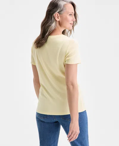 Style & Co Women's Short-sleeve Cotton Henley Top, Exclusively At Macy's In White