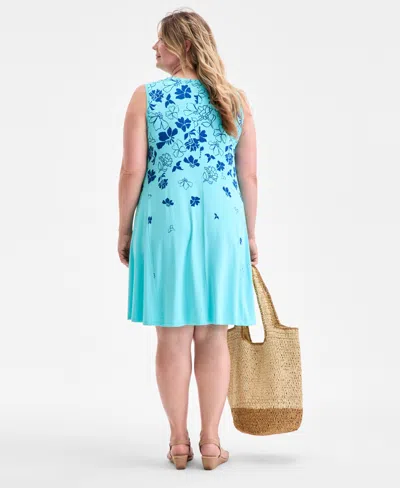 Style & Co Petite Printed Sleeveless Flip Flop Dress, Exclusively At Macy's In Blue