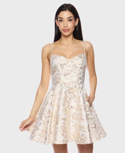 B Darlin Juniors Womens Metallic Mini Fit & Flare Dress In Neutral