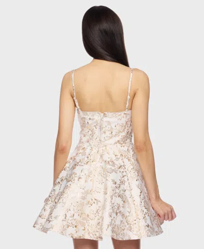 B Darlin Juniors Womens Metallic Mini Fit & Flare Dress In Neutral