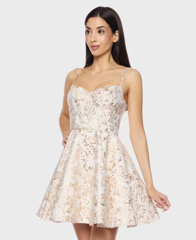 B Darlin Juniors Womens Metallic Mini Fit & Flare Dress In Neutral