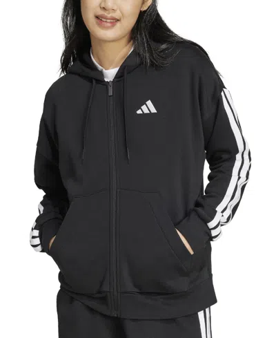 Adidas Originals Women's 3-stripe Fleece Full Zip Hoodie In Black