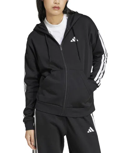Adidas Originals Women's 3-stripe Fleece Full Zip Hoodie In Black