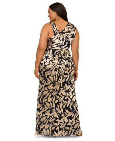 Adrianna Papell Plus Size Foil-print Asymmetric Gown In Multi