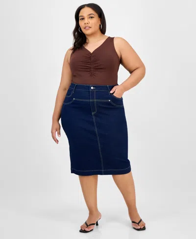 Bar Iii Trendy Plus Size Ruched V-neck Tank Top, Exclusively At Macy's In Brown