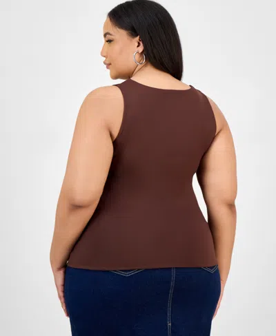 Bar Iii Trendy Plus Size Ruched V-neck Tank Top, Exclusively At Macy's In Brown