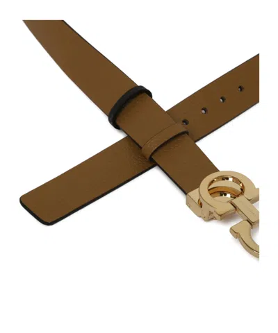 Ferragamo Reversible And Adjustable Gancini Belt In Brown