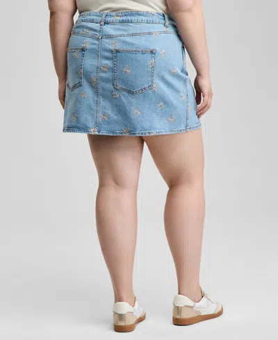 And Now This Now This Trendy Plus Size Button Front Tank Top Floral Embroidered Denim Skirt Exclusively At Macys In Blue