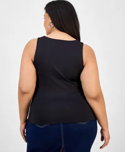 Bar Iii Trendy Plus Size Ruched V-neck Tank Top, Exclusively At Macy's In Black