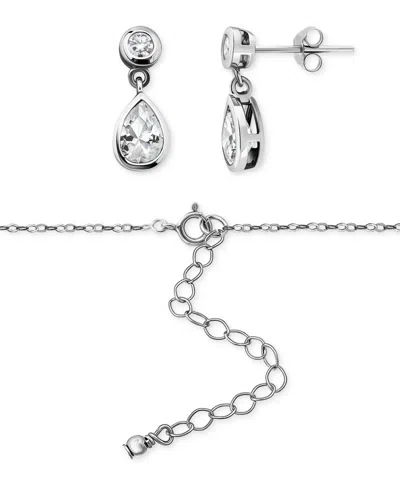 Giani Bernini 2-pc. Set Cubic Zirconia Pear & Round Pendant Necklace & Drop Earrings In Sterling Silver, Exclusive In Metallic
