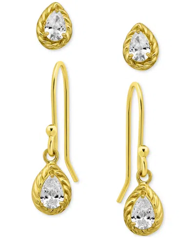Giani Bernini 2-pc. Set Cubic Zirconia Pear-shaped Stud & Drop Earrings In 18k Yellow Gold Over Sterling Silver, E In Gold