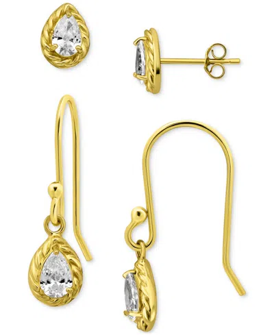 Giani Bernini 2-pc. Set Cubic Zirconia Pear-shaped Stud & Drop Earrings In 18k Yellow Gold Over Sterling Silver, E In Gold