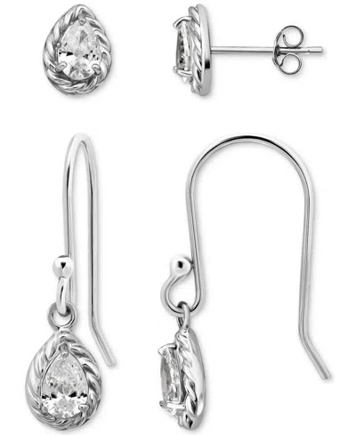 Giani Bernini 2-pc. Set Cubic Zirconia Pear-shaped Stud & Drop Earrings In 18k Yellow Gold Over Sterling Silver, E In Metallic