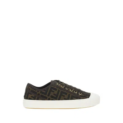 Fendi Men Brown Sneaker With All-over Ff Motif In Fabric Man In Black