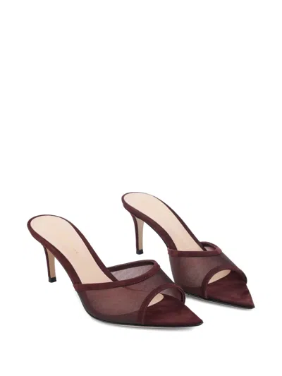 Gianvito Rossi Elle 70 Mesh Mules In Burgundy