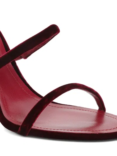 René Caovilla Spiral Design Velvet Heels With Ankle Wrap In Burgundy