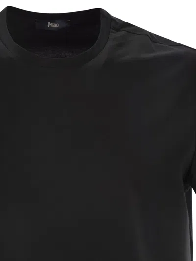 Herno Navy Blue Solid T-shirt In Black