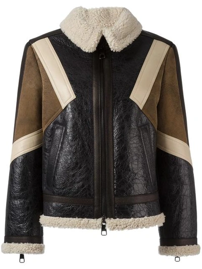 Neil Barrett Panelled Leather Jacket  In Brown