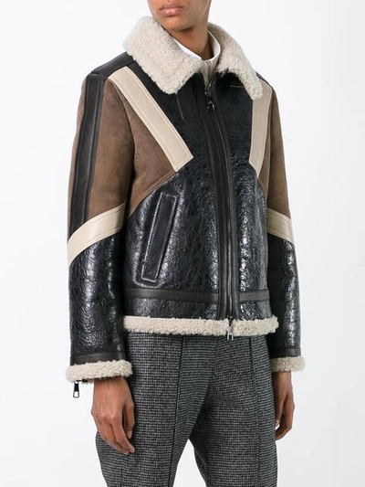 Shop Neil Barrett Panelled Leather Jacket  In Brown