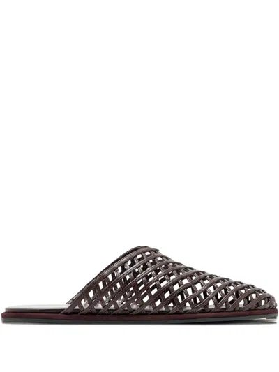 Neous Leather Woven Atik Slides In Brown