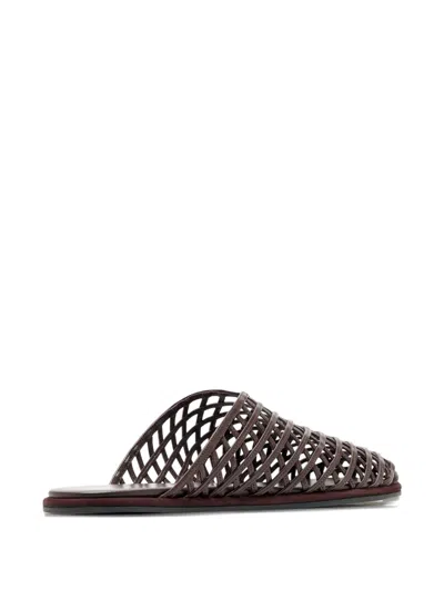 Neous Leather Woven Atik Slides In Brown