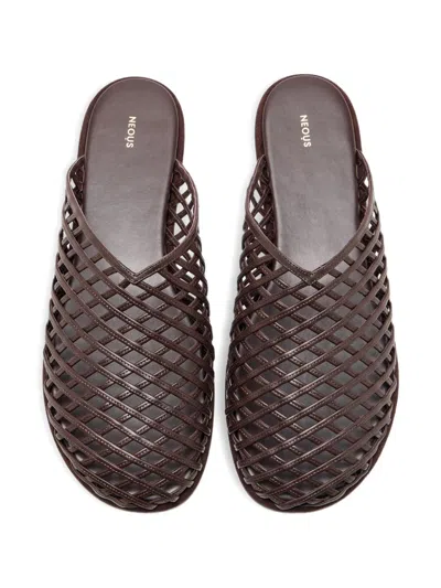 Neous Leather Woven Atik Slides In Brown