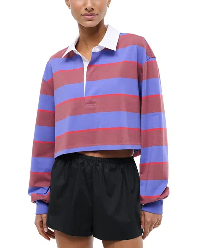 Staud Gavin Striped Cotton-blend Jersey Polo Shirt In Multi