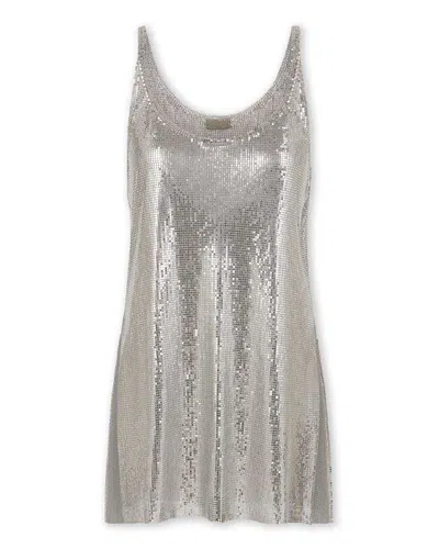 Rabanne Metallic Sleeveless Top With Spaghetti Straps And Chainmail In Silver