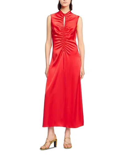 Sandro Womens Red Cut-out Draped Satin Midi Dress
