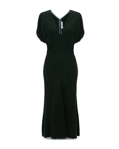 Victoria Beckham Dark Green Midi Dress In Satin
