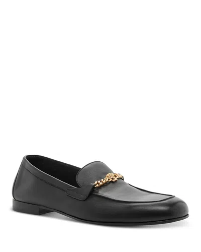 Versace Logo-embellished Leather Loafers In Black