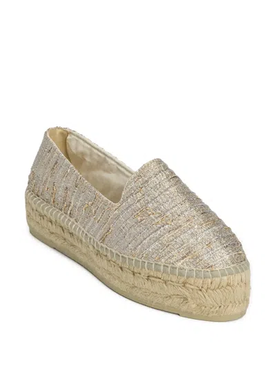 Manebi Metallic Woven Espadrilles In Gold