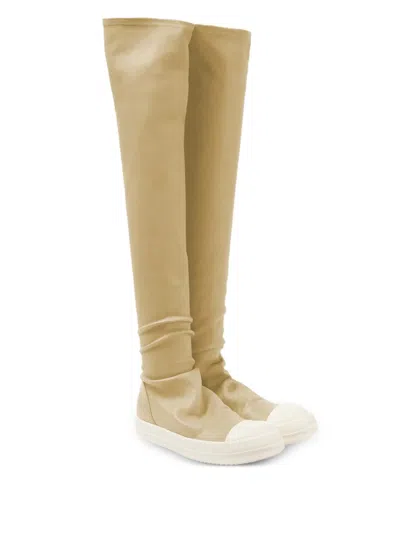 Rick Owens Drkshdw Drkshdw By Rick Owens High Sock Denim Sneaks Parchment And Milk In Neutral