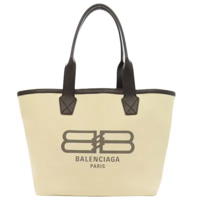 Pre-owned Balenciaga Black White Canvas Tote Bag ()
