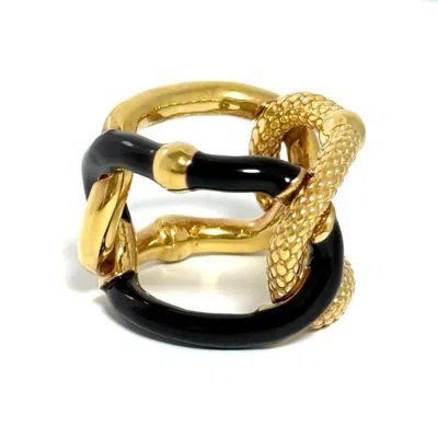 Pre-owned Bottega Veneta Brown Gold Silver 925 Band Ring ()