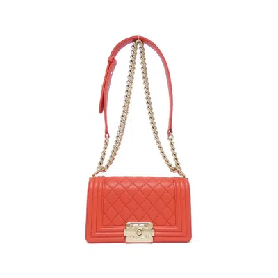 Pre-owned Chanel Boy  Red Color Leather Shoulder Bag ()