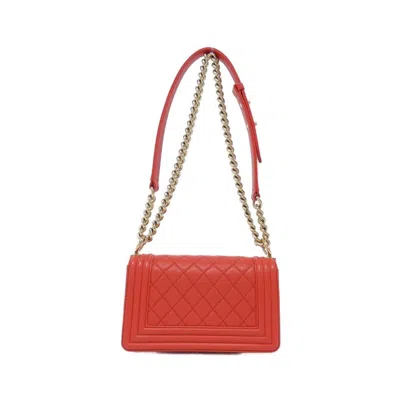 Pre-owned Chanel Boy  Red Color Leather Shoulder Bag ()