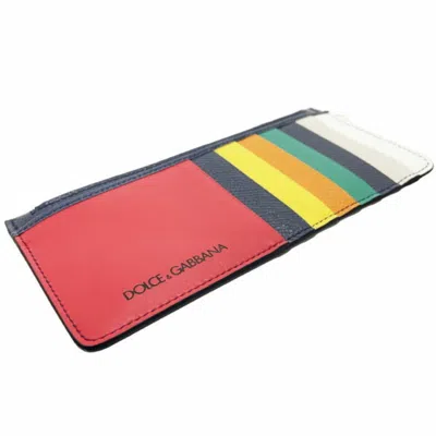 Pre-owned Dolce & Gabbana Multi-color Navy Red Color Leather Coin Purse/coin Case ()