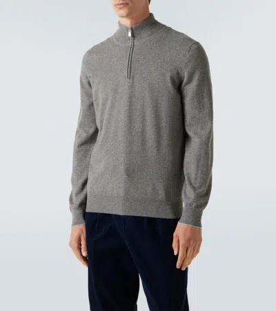Brunello Cucinelli Half-zip High Collar Ribbed Sweater In Grey