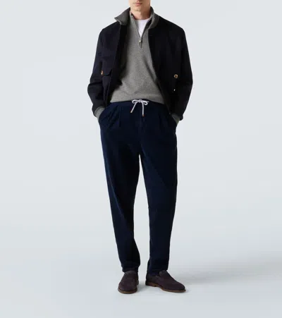 Brunello Cucinelli Half-zip High Collar Ribbed Sweater In Grey