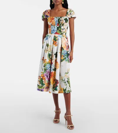 Dolce & Gabbana Flower Bouquet-print Poplin Dress In Multi