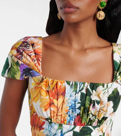 Dolce & Gabbana Flower Bouquet-print Poplin Dress In Multi