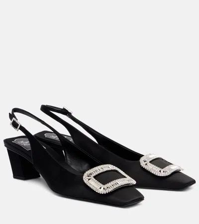 Roger Vivier Belle Vivier Crystal Buckle Slingback Pumps In Black